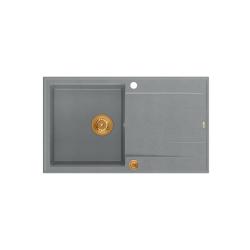 Quadri Luton harmaa graniittinen päälle asennettava pesuallas valutustasolla, käännettävä 86x50 cm kuparisella tulppalla 1208967342