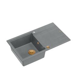 Quadri Luton harmaa graniittinen päälle asennettava pesuallas valutustasolla, käännettävä 86x50 cm kuparisella tulppalla 1208967342