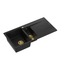 Quadri Luton mustasta graniitista valmistettu päälle asennettava 1,5 altaalla ja valutustasolla, käännettävä 100x50cm kultaisella tulpalla 1208967346