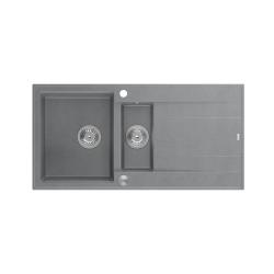 Quadri Luton harmaa graniittinen pintakiinnitteinen 1,5 altaan pesuallas valutusalueella, käännettävä, 100x50cm, ruostumattomasta teräksestä valmistetulla tulppalla 1208967350