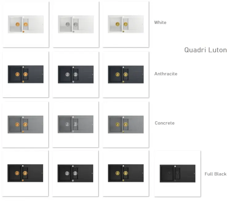 Quadri Luton harmaa graniittinen pintakiinnitteinen 1,5 altaan pesuallas valutusalueella, käännettävä, 100x50cm, ruostumattomasta teräksestä valmistetulla tulppalla 1208967350