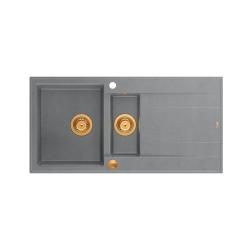 Quadri Luton harmaa graniittinen päälle asennettava 1,5 pesuallas valutustasolla, käännettävä 100x50cm kuparisella tulppalla 1208967352