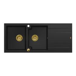 Quadri Luton sisäänrakennettu kaksinkertainen graniittiallas musta kuivausosalla 116x50 cm kultaisella tulppalla 1208967356
