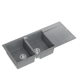 Quadri Luton rakennettuna kaksinkertainen graniittiallas harmaa tippumisalueella 116x50 cm ruostumattomasta teräksestä valmistetulla tulppa 1208967360