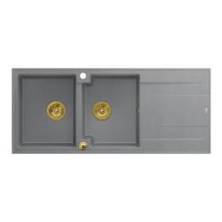 Quadri Luton päälle asennettava kaksinkertainen graniittiallas harmaa, astiankuivausalueella 116x50 cm, kultainen tulppa 1208967361