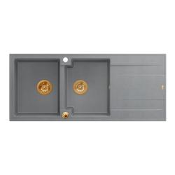 Quadri Luton yläasennettava kaksinkertainen graniittiallas harmaa, valutustasolla 116x50 cm, messinkitulppa 1208967362