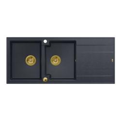 Quadri Luton rakenteinen kaksoisgraniittiallas antrasiitti kuivausalueella 116x50 cm kultatulpalla 1208967364