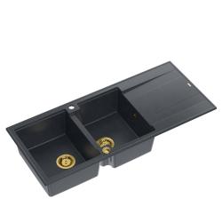 Quadri Luton rakenteinen kaksoisgraniittiallas antrasiitti kuivausalueella 116x50 cm kultatulpalla 1208967364