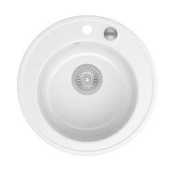 Quadri Norwich graniitti valkoinen pyöreä pesuallas päälleasennettava ruostumattomasta teräksestä valmistetulla pohjatulpalla ja painamalla avautuvalla viemärillä 1208967366