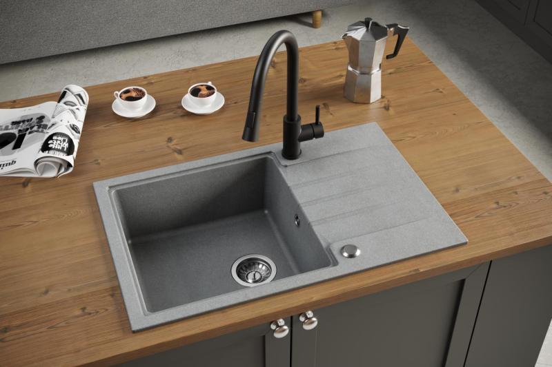 Quadri Cardigan grey granite inset sink with drainer reversible 78x50cm 1208967382