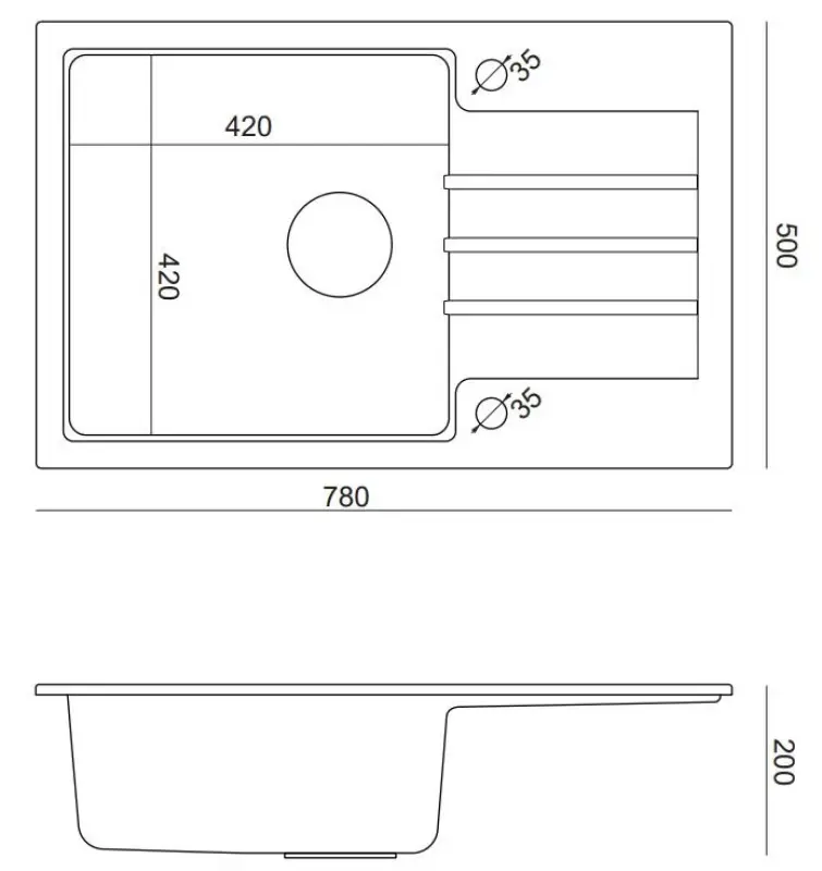 Quadri Cardigan taupe granite inset sink with drainer reversible 78x50cm 1208967384