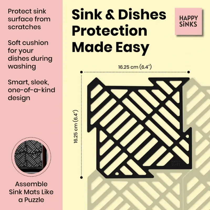 Magisso Happy Sink Puzzle Black Sink Protector, Set of 4, for Sink, Black, 32.5 x 32.5 cm, 1208967385