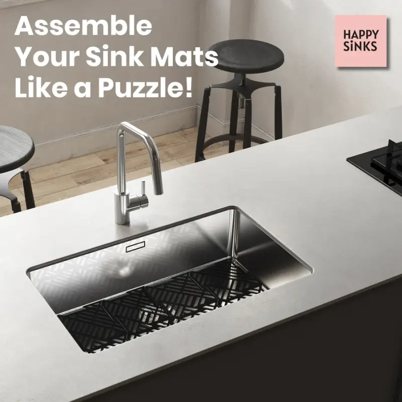 Magisso Happy Sink Puzzle Black Sink Protector, Set of 4, for Sink, Black, 32.5 x 32.5 cm, 1208967385