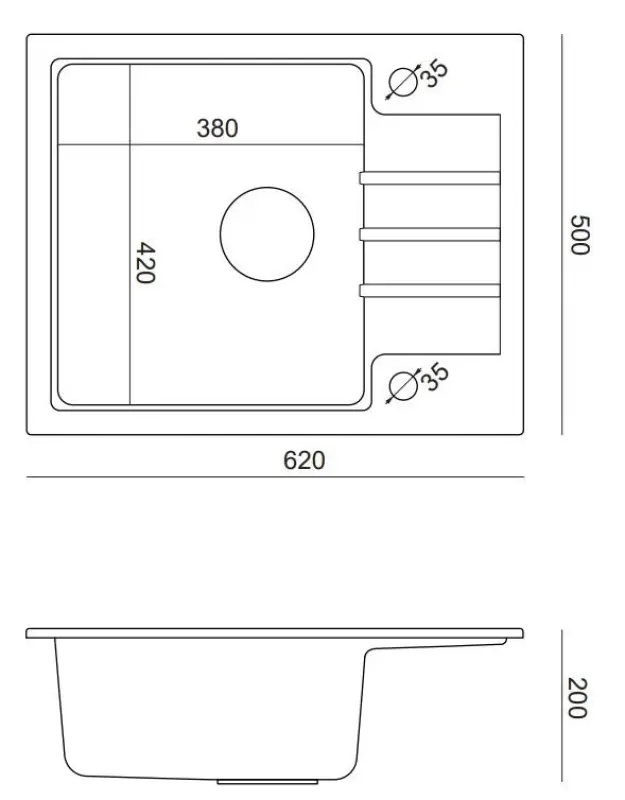 Quadri Cardigan grey granite inset sink with drainer reversible 62x50cm 1208967392