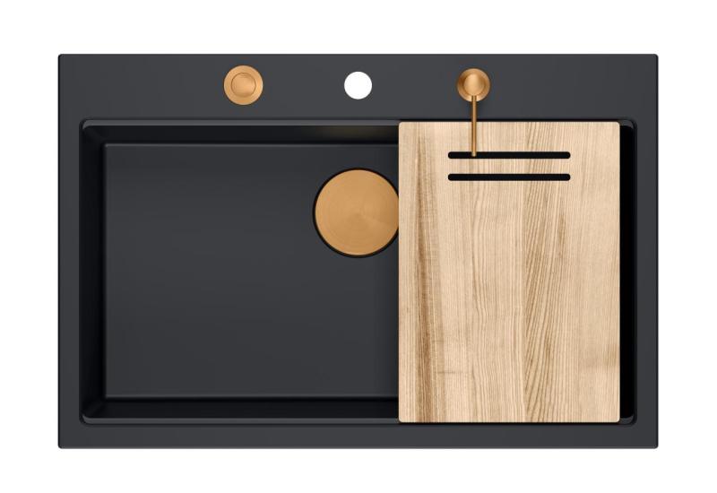 Quadri Hard Rock matta musta graniittinen yläasennettava suuri pesuallas 76x50cm, sisältää kuparitulpan ja lisävarusteen 1208967423