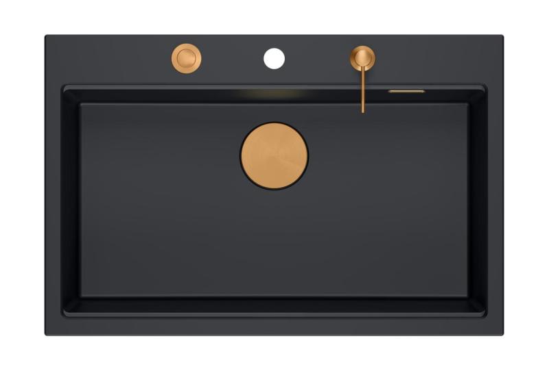 Quadri Hard Rock matta musta graniittinen yläasennettava suuri pesuallas 76x50cm, sisältää kuparitulpan ja lisävarusteen 1208967423