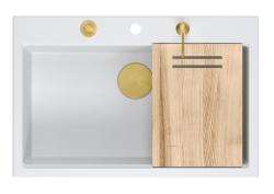 Quadri Hard Rock valkoinen graniittinen iso pesuallas 76x50cm sisältäen kultaisen tulpan ja tarvikkeet 1208967424