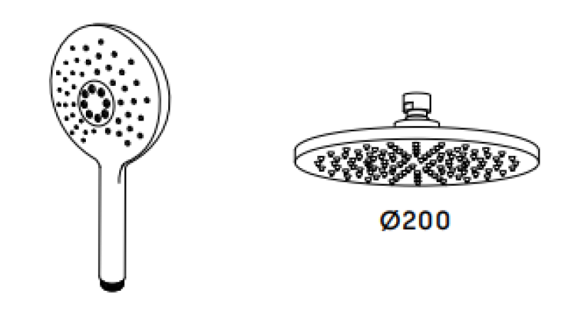 Waterevolution Flow shower combination with natural brass rain shower 200mm T141NRLE