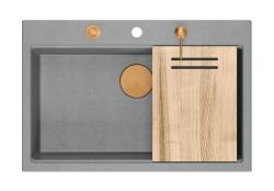 Quadri Hard Rock harmaa graniitti päälle asennettava suuri pesuallas 76x50cm sisältäen kuparitulpan ja tarvikkeet 1208967435