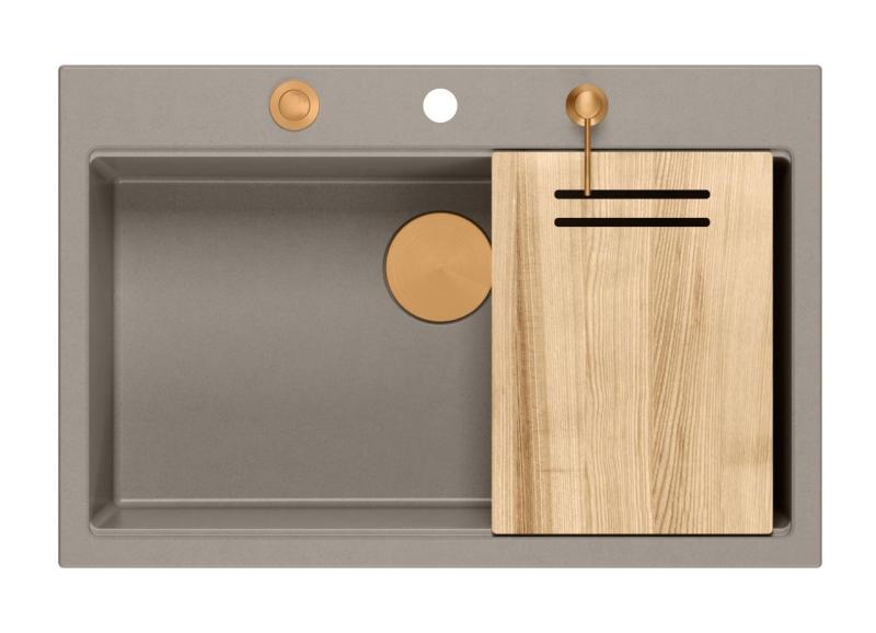 Quadri Hard Rock taupe graniittinen päällinen suuri pesuallas 76x50cm, sisältää kuparisen tulpan ja tarvikkeet 1208967439