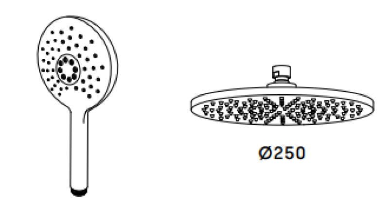 Waterevolution Flow shower combination with matte black rain shower 250mm T141NR25PR