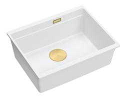Quadri Newport II valkoinen graniitti altaan upotettava pesuallas valkoinen 560x450mm kultaisella tulppalla 1208967451