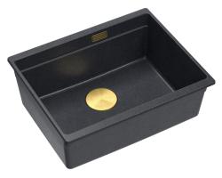 Quadri Newport II graniet onderbouw antraciet spoelbak 560x450mm met gouden plug en afvoerkapje 1208967460Quadri Newport II graniittiupotettava antrasiitti pesuallas 595x450mm kultaisella t