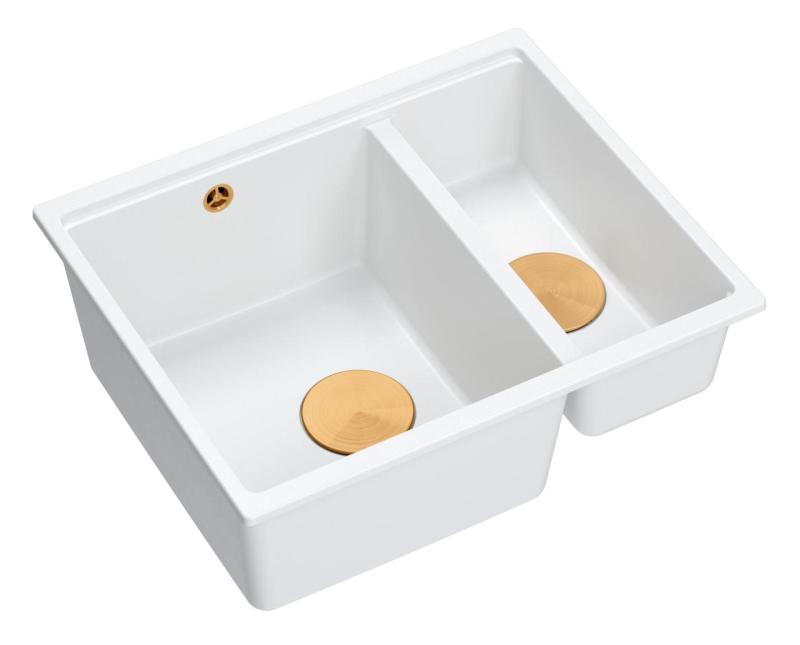 Quadri Newport II valkoinen 1,5 allas graniitti pinta- ja upotettava allas 555x460mm kuparisella tulppalla 1208967463