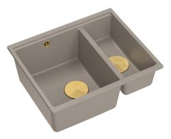 Quadri Newport II taupe 1,5 allas graniitti päälle- ja alapuolinen allas 555x460mm kultaisella tyhjennystulpalla 1208967467