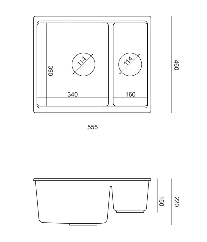 Quadri Newport II taupe 1,5 pesuallas graniitti pinta- ja alapuolinen pesuallas 555x460mm kuparisella tulppa 1208967468