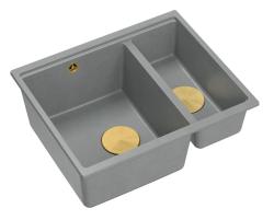 Quadri Newport II harmaa 1,5 allas graniitti pintaan- ja alapuolelle asennettava allas 555x460mm kultaisella tulppalla 1208967470