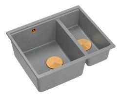 Quadri Newport II harmaa 1,5 -altaallinen graniittinen päälle- ja alasaennettava pesuallas 555x460 mm kuparisella tulppa 1208967471