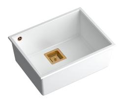Quadri Quadrangle valkoinen graniitti upotettava pesuallas 55x42 cm kuparisella tulppalla 1208967478
