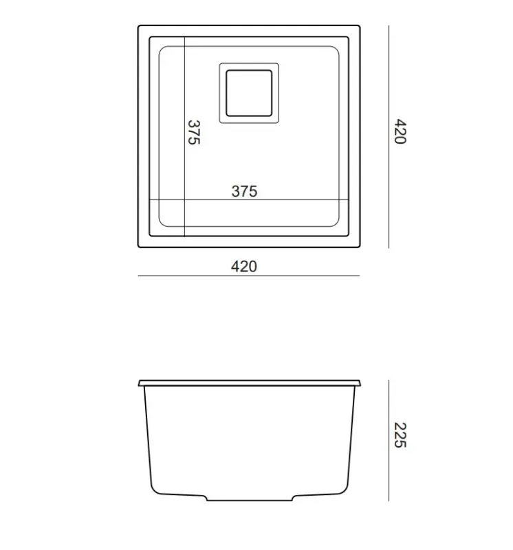 Quadri Quadrangle anthracite undermount granite sink 42x42cm with stainless steel plug 1208967486