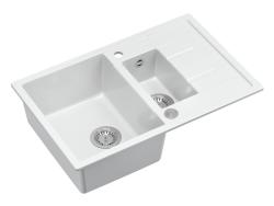 Quadri Brenton valkoinen graniittinen päälle asennettava 1,5-altainen pesuallas valutustasolla 78x50 cm, ruostumattomasta teräksestä valmistetulla tulppalla 1208967491
