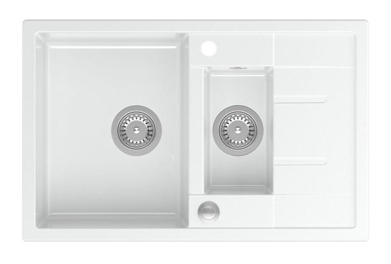 Quadri Brenton valkoinen graniittinen päälle asennettava 1,5-altainen pesuallas valutustasolla 78x50 cm, ruostumattomasta teräksestä valmistetulla tulppalla 1208967491