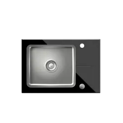Quadri Glazz Set keittiöhanalla ja ruostumattomasta teräksestä valmistetulla asennettavalla altaalla, jossa on musta lasinen kuivausalue 64x44cm, käännettävä 1208967493