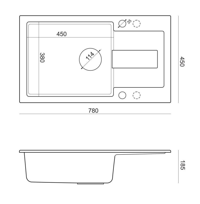 Quadri Sutton XL antrasiitinharmaa graniittinen tasoon asennettava pesuallas 78x45 cm valutustasolla, käännettävä, mustalla tulppalla 1208967494