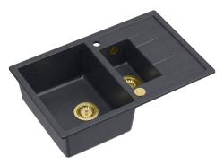 Quadri Brenton antrasiitti graniittinen pintaan asennettava 1,5 pesuallas valutustasolla 78x50cm kultaisella tulppa 1208967557