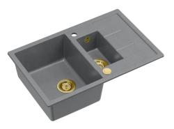 Quadri Brenton harmaa graniittinen päälle asennettava 1,5 altaalla ja valutuspinnalla 78x50cm kultaisella tulppalla 1208967560