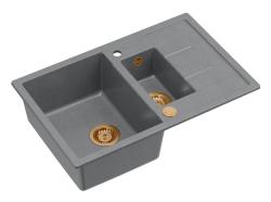 Quadri Brenton harmaa graniittinen 1,5-altaan yläpuolinen pesuallas valutustasolla 78x50 cm kuparitulpan kanssa 1208967561