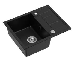 Quadri Dalton zwarte granieten opbouw spoelbak met afdruipvlak 62x50 cm met roestvrijstalen plug 1208967567