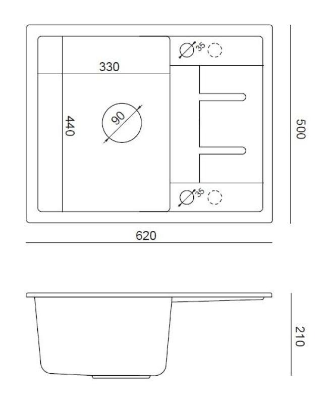 Quadri Dalton antrasiitinharmaa graniittinen päälle asennettava tiskiallas valutusalueella 62x50cm kuparisella tulppalla 1208967572