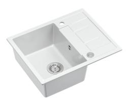 Quadri Dalton witte granieten opbouwspoelbak met afdruipvlak 62x50 cm met roestvrijstalen plug 1208967573