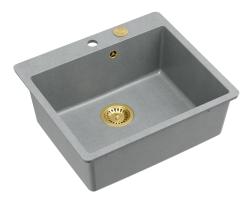 Quadri Sheffield harmaa graniitti tasoon asennettava tai upotettava pesuallas 57x50 cm hanareiällä ja kultaisella tulppalla - 1208967582