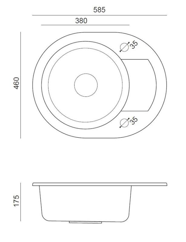 Quadri Lontoo Antrasiitti Graniitti Pyöreä Pesuallas Valumisalueella 585x460mm Käännettävä - 1208967585