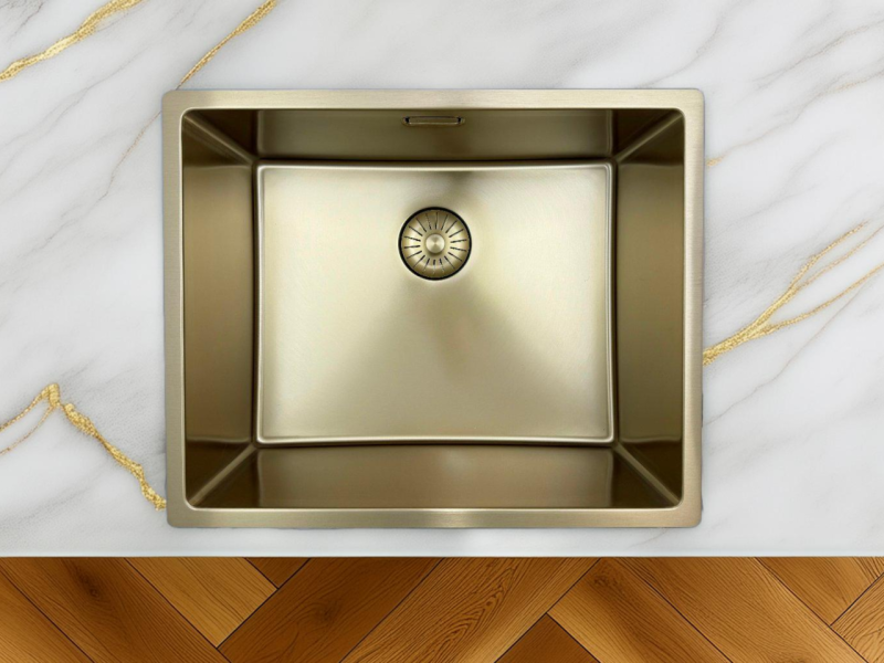 Pure.Sink Prestige sink 50x40 cm PVD Gold 10mm radius undermount, flush mount, and top mount PPG5040-60.