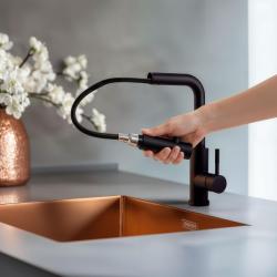 Pure.Sink Elite Steel Spark-S keittiöhana Matta musta, ulosvedettävä juoksuputki PS8041-10