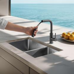 Pure.Sink Elite Steel Spark-S keittiöhana PVD Gun Metal ulosvedettävällä juoksuputkella PS8041-61