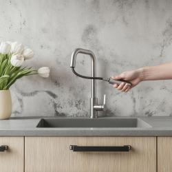 Pure.Sink Elite Steel Crystal-S keittiöhana ruostumattomasta teräksestä, ulosvedettävällä juoksuputkella PS8050-02